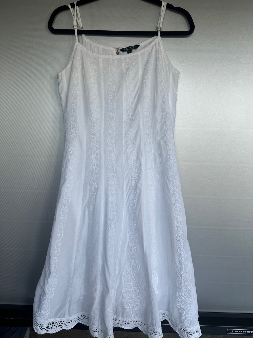 Lauren Ralph Lauren Sz 6 White Embroidered Cotton Sundress Adjustable Strap Zip